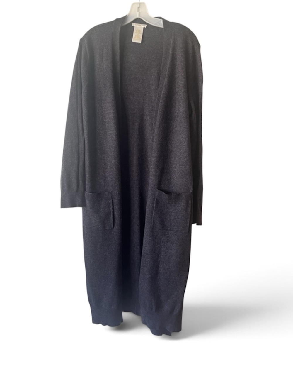 Matty M Longline Open Front Cardigan XL Charcoal Gray Pockets